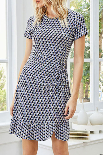 Fashion Street Print Split Joint O Neck Wrapped Skirt Dresses