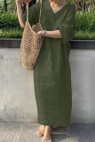 Casual Solid V Neck One Step Skirt Dresses