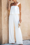 Fashion Street Solid Patchwork Strapless Loose Jumpsuits