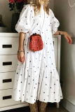 Casual Polka Dot Make Old Split Joint Buckle Flounce Mandarin Collar A Line Dresses