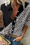 Casual Street Leopard Buckle Turndown Collar Tops