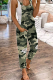 Street Print Solid Ripped Patchwork Buttons Off the Shoulder Regular Jumpsuits