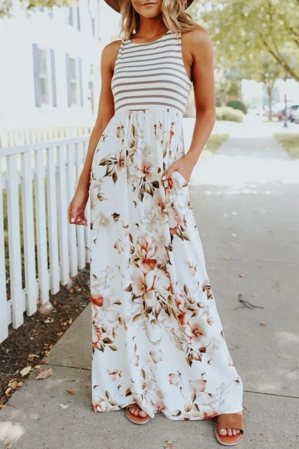 Casual Vacation Striped Print Patchwork Vest Dress Dresses