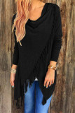 Wisherryy Solid Color Casual Fringe Long Sleeve T-Shirt