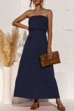 Fashion Casual Solid Split Joint Strapless A Line Dresses