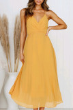 Fashion Casual Solid Split Joint V Neck A Line Dresses