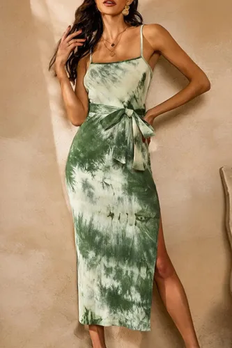 Fashion Street Tie Dye Slit Spaghetti Strap A Line Dresses