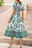 Elegant Vacation Floral Patchwork V Neck A Line Dresses
