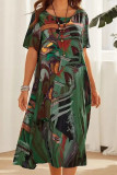 Casual College Print Patchwork O Neck Printed Dress Dresses