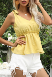 Elegant Solid Bandage Stringy Selvedge V Neck Tops