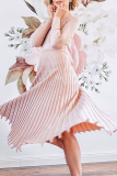 Elegant Solid Basic O Neck Pleated Dresses