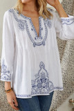 Fashion Street Print Split Joint V Neck Tops