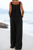 Casual Solid Patchwork Square Collar Loose Jumpsuits