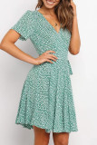 Fashion Sweet Print Split Joint V Neck A Line Dresses