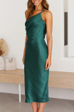 Fashion Celebrities Solid Split Joint Spaghetti Strap A Line Dresses