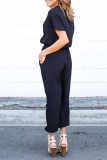 Casual Street Solid Frenulum V Neck Jumpsuits