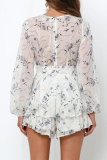 Fashion Elegant Print Frenulum V Neck Rompers