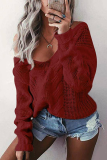 Casual Solid Hollowed Out Patchwork V Neck Tops
