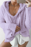 Casual Solid Patchwork Draw String Hooded Collar Tops