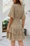 Fashion Simplicity Print Patchwork V Neck A Line Dresses