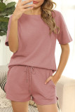 Fashion Living Solid Patchwork O Neck Short Sleeve Two Pieces