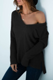 Fashion Casual Solid Split Joint V Neck T-Shirts
