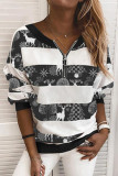 Fashion Street Print Split Joint V Neck Tops