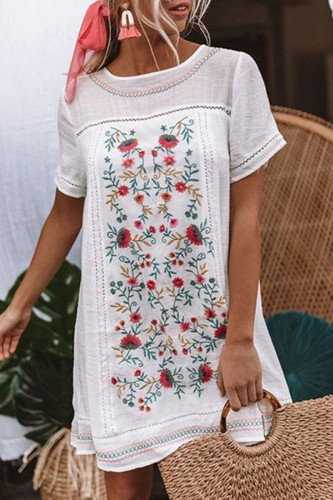 Fashion Street Print Split Joint O Neck Princess Dresses