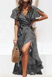 Fashion Street Print Slit V Neck Irregular Dresses