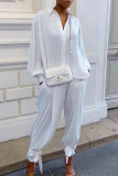 Casual Solid Pocket Turndown Collar Long Sleeve Two Pieces