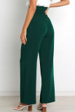 Work Simplicity Solid With Belt Loose High Waist Straight Solid Color Bottoms