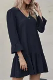 Casual Solid Fold V Neck A Line Dresses
