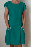 Fashion Street Solid Split Joint O Neck A Line Dresses