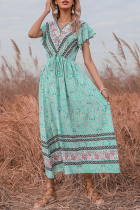 Elegant Floral Split Joint Frenulum V Neck Dresses