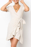 Fashion Elegant Solid Split Joint V Neck Irregular Dresses