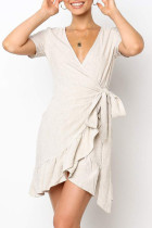 Fashion Elegant Solid Split Joint V Neck Irregular Dresses