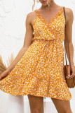 Fashion Sweet Print Split Joint V Neck A Line Dresses