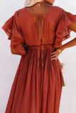 Elegant Solid Frenulum Buckle V Neck A Line Dresses