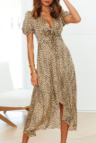 Fashion Casual Print Split Joint V Neck Irregular Dresses