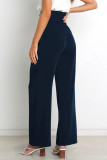 Work Simplicity Solid With Belt Loose High Waist Straight Solid Color Bottoms