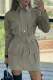 Fashion Solid Pocket With Belt Turndown Collar Dresses