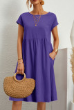 Casual Solid Patchwork O Neck A Line Short Sleeve Dress(10 Colors)