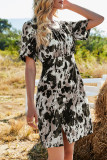 Fashion Street Print Split Joint Square Collar A Line Dresses