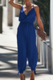 Casual Street Print Solid Draw String Backless V Neck Regular Jumpsuits