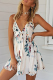 Fashion Street Print Backless V Neck Sling Dresses