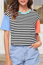 Fashion Casual Patchwork Split Joint O Neck T-Shirts