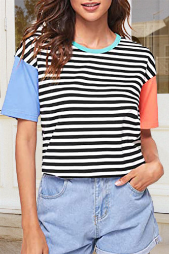 Fashion Casual Patchwork Split Joint O Neck T-Shirts