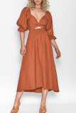 Street Solid Patchwork Square Collar Waist Skirt Dresses