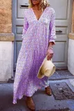 Fashion Street Print Split Joint V Neck Princess Dresses