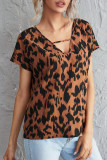 Fashion Casual Print Split Joint V Neck Tops